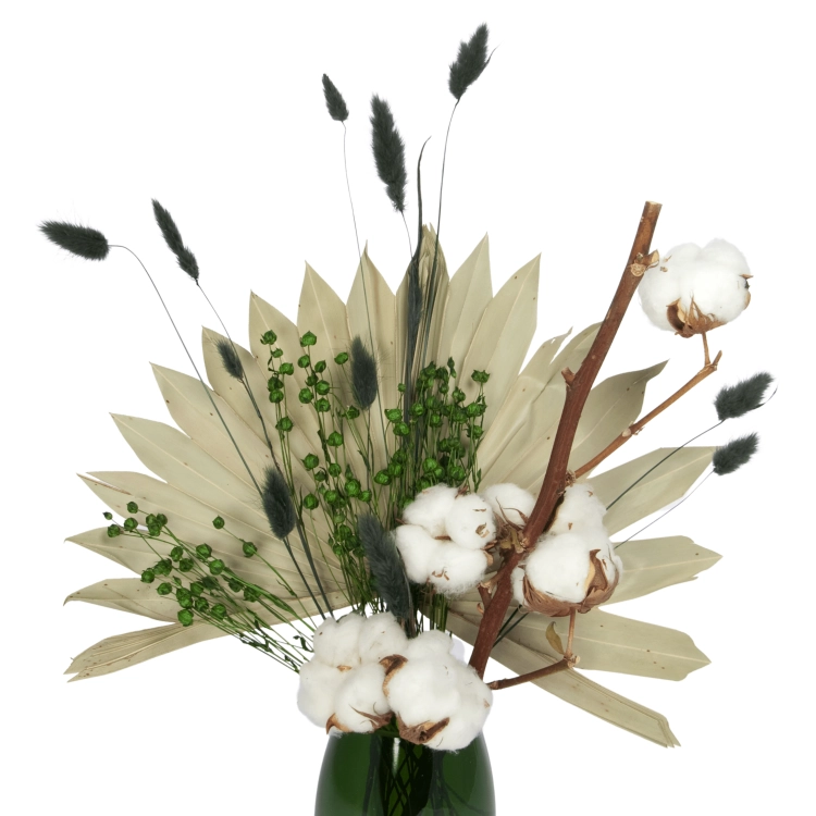 Set von Trockenblumen für Vase - Baumwolle, Palmblatt, Lagurus, Flachs