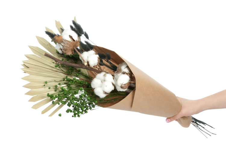 Set von Trockenblumen für Vase - Baumwolle, Palmblatt, Lagurus, Flachs