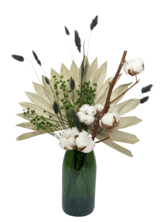 Set von Trockenblumen für Vase - Baumwolle, Palmblatt, Lagurus, Flachs