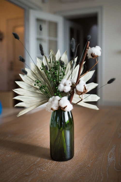 Set von Trockenblumen für Vase - Baumwolle, Palmblatt, Lagurus, Flachs