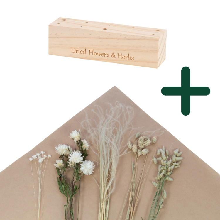 Set von natürlich Trockenblumen + Holzständer, mittel