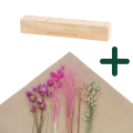 Set von rosa Trockenblumen + Holzständer, groß