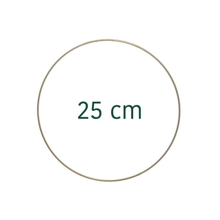 Złota, metalowa obręcz (koło, baza) do wianka, makramy 25 cm