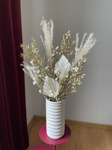 Set von Trockenblumen für Vase - Ruscus, Palmblatt, Stipa, Papierknöpfchen