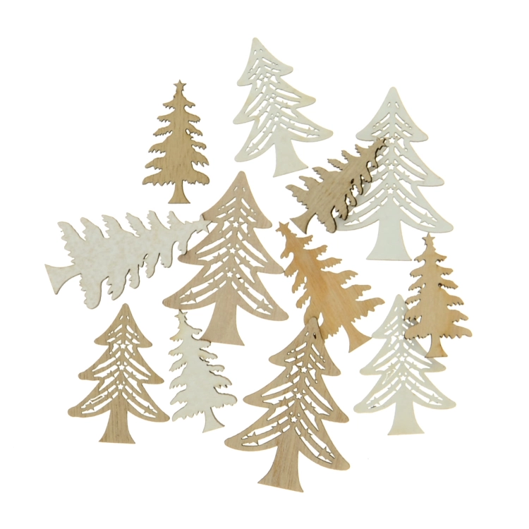 Wooden Christmas trees for decoration - 12 pcs