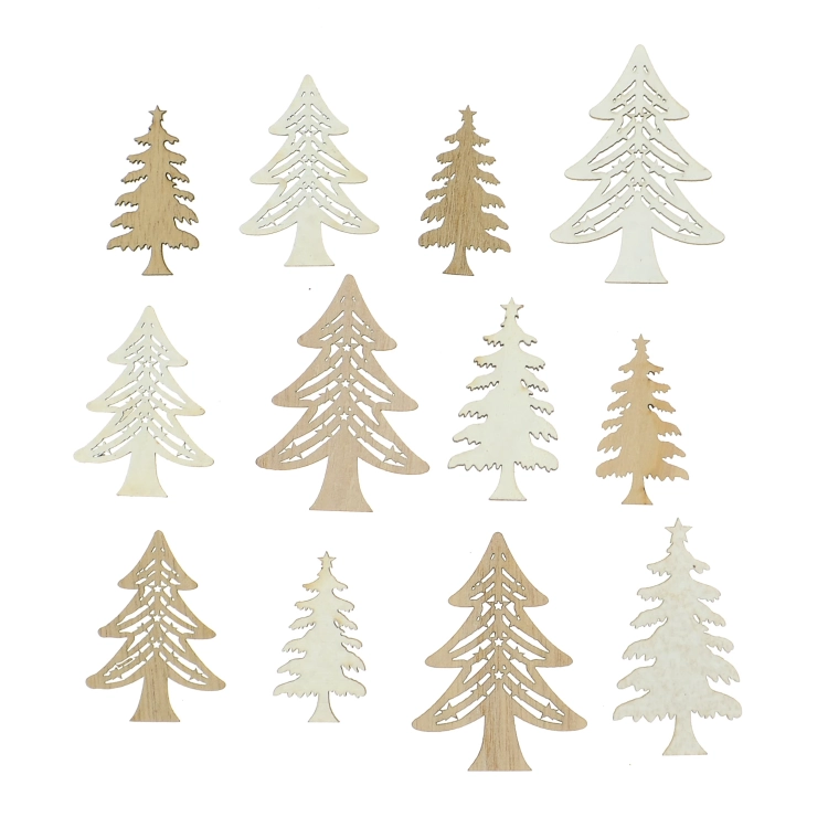 Wooden Christmas trees for decoration - 12 pcs