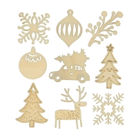 Wooden Christmas shapes for decoration - 9 pcs