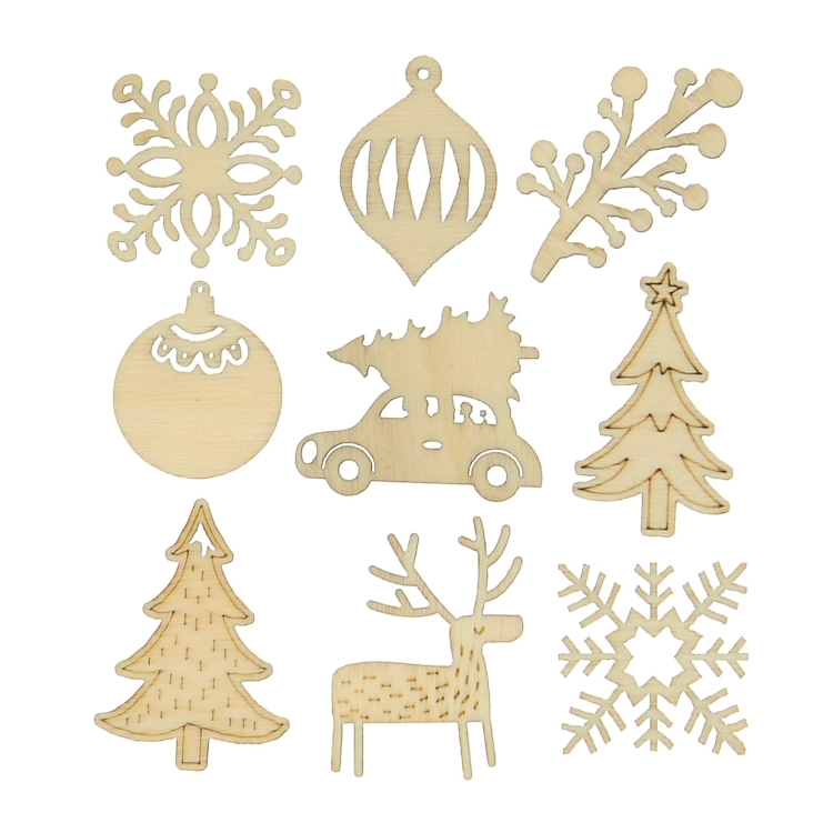 Wooden Christmas shapes for decoration - 9 pcs