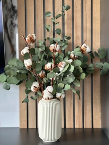 Baumwolle - Zweig, 6 Blüten - Trockenblumen