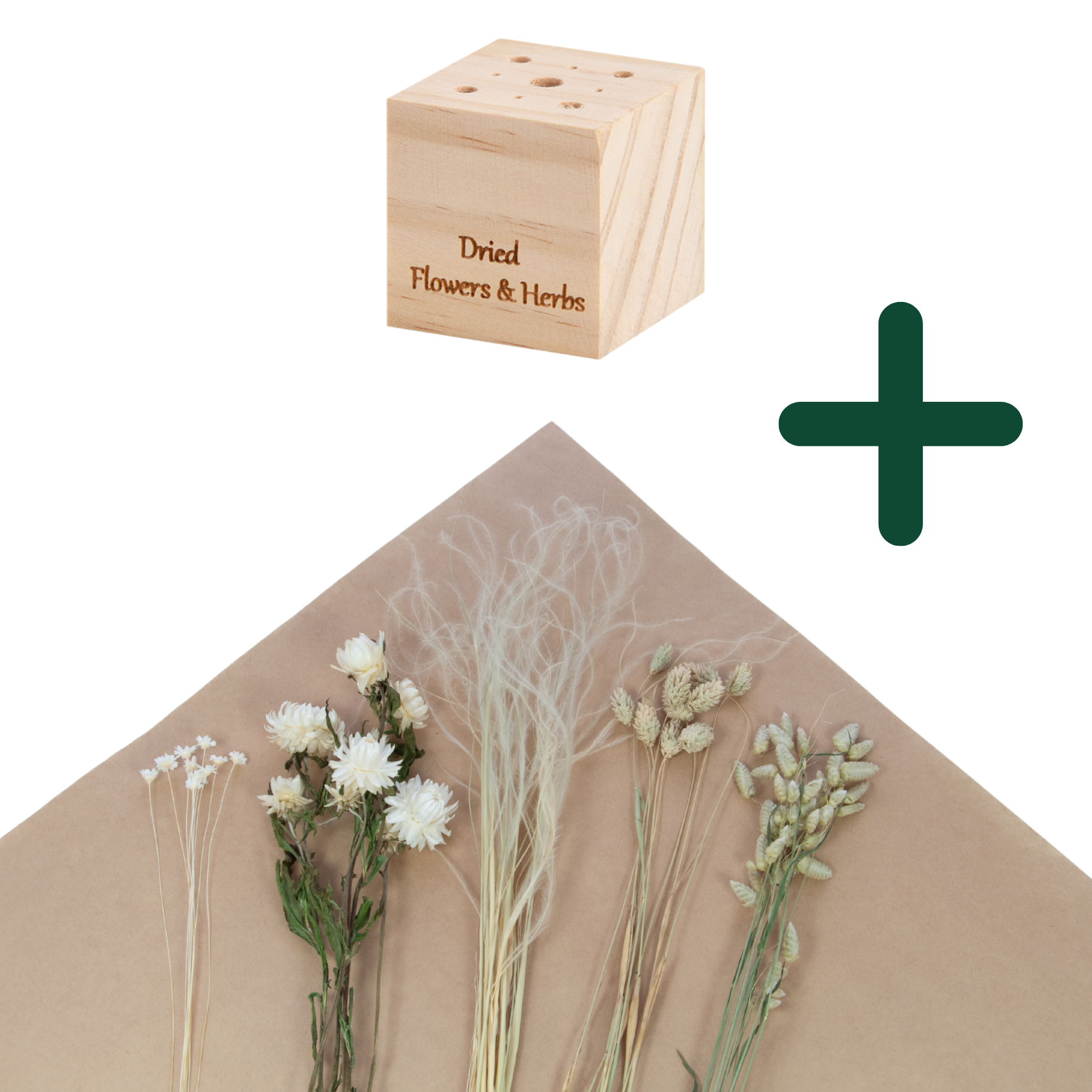 Set von natürlich Trockenblumen + Holzständer, klein